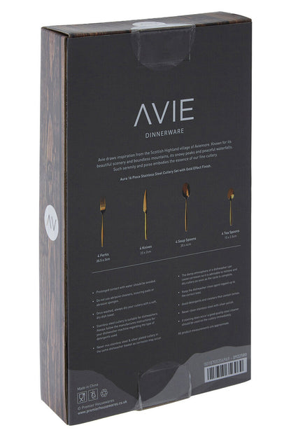 Avie Aura 16 Piece Gold Cutlery Set