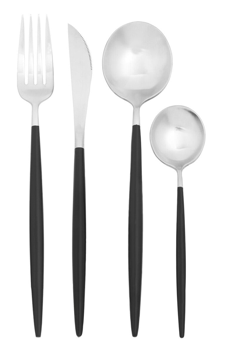 Avie 16 Piece Matte Silver And Black Cutlery Set