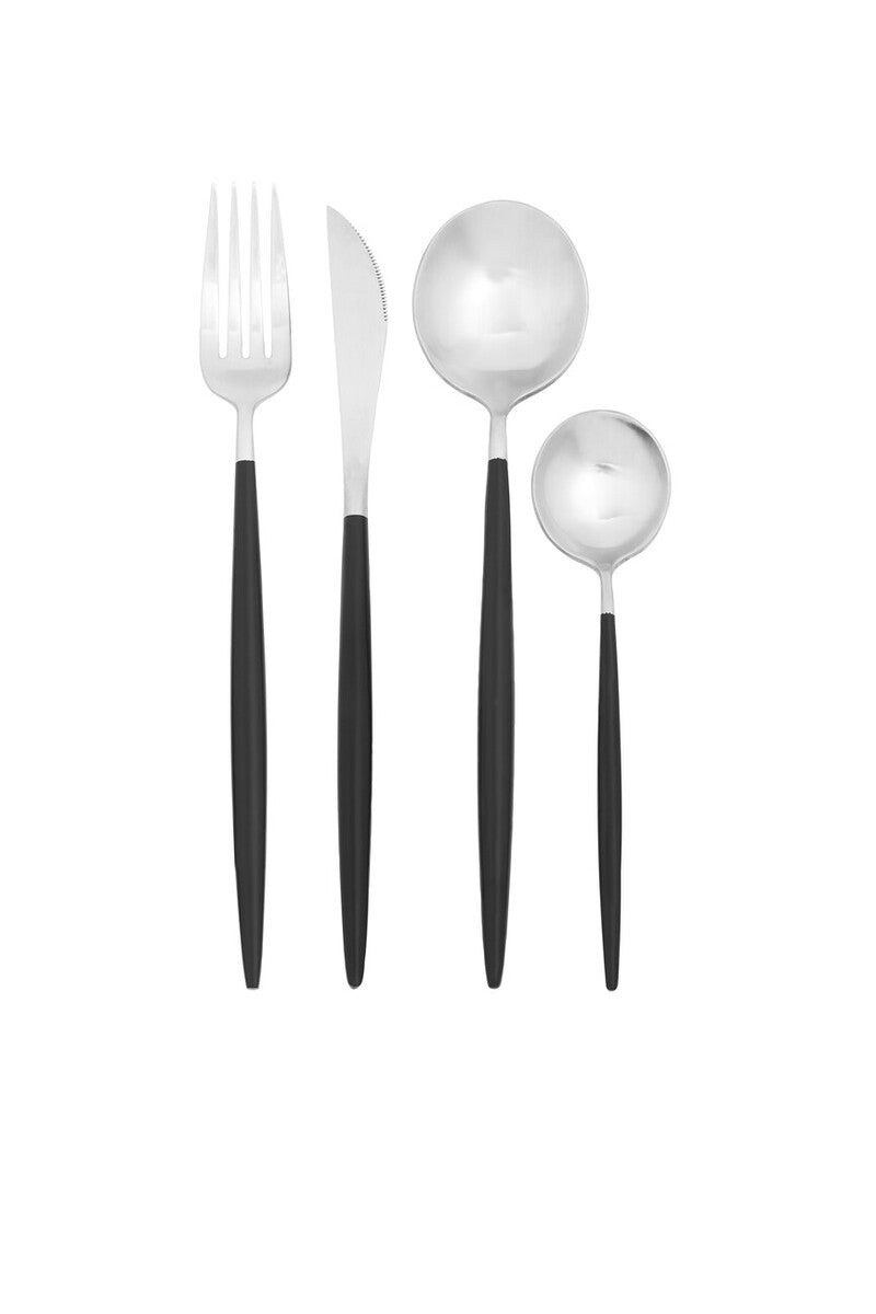 Avie 16 Piece Matte Silver And Black Cutlery Set