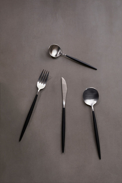 Avie 16 Piece Matte Silver And Black Cutlery Set