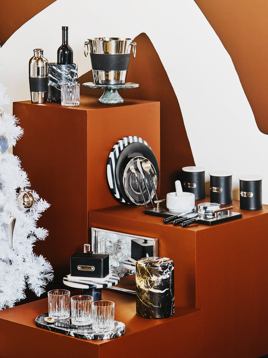 Avie 16 Piece Matte Silver And Black Cutlery Set