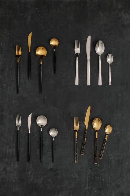 Avie 16 Piece Matte Silver And Black Cutlery Set