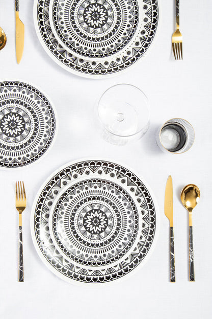 Avie 16 Piece Black Faux Marble Cutlery Set