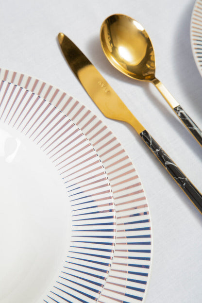 Avie 16 Piece Black Faux Marble Cutlery Set