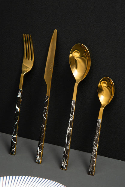Avie 16 Piece Black Faux Marble Cutlery Set