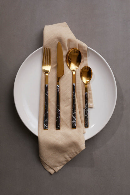 Avie 16 Piece Black Faux Marble Cutlery Set