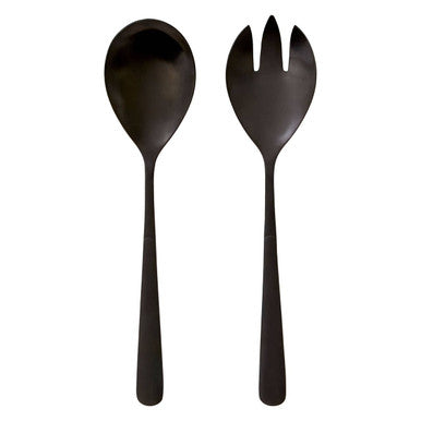 Modern Retro Matte Black Salad Servers | Stainless Steel Set of 2
