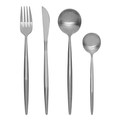 Modern Retro 16 Piece Matte Silver Cutlery Set