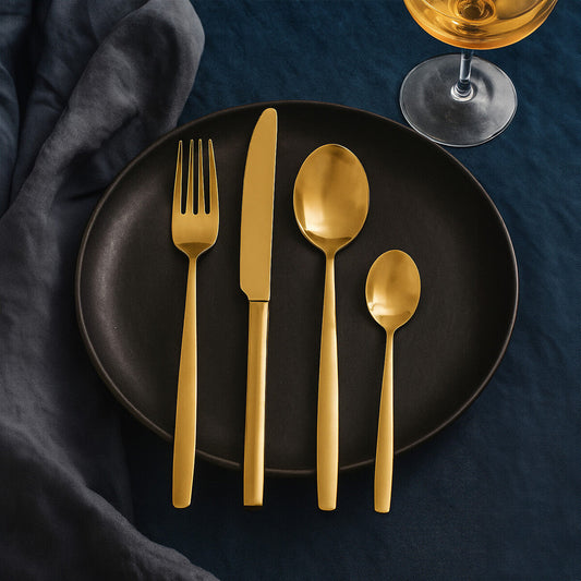 Avie 16 Piece Gold Finish Stainless Steel Cutlery Set