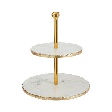 Empire 2-Tier White Marble and Gold Cake Stand