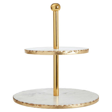 Empire 2-Tier White Marble and Gold Cake Stand