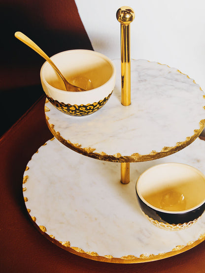 Empire 2-Tier White Marble and Gold Cake Stand