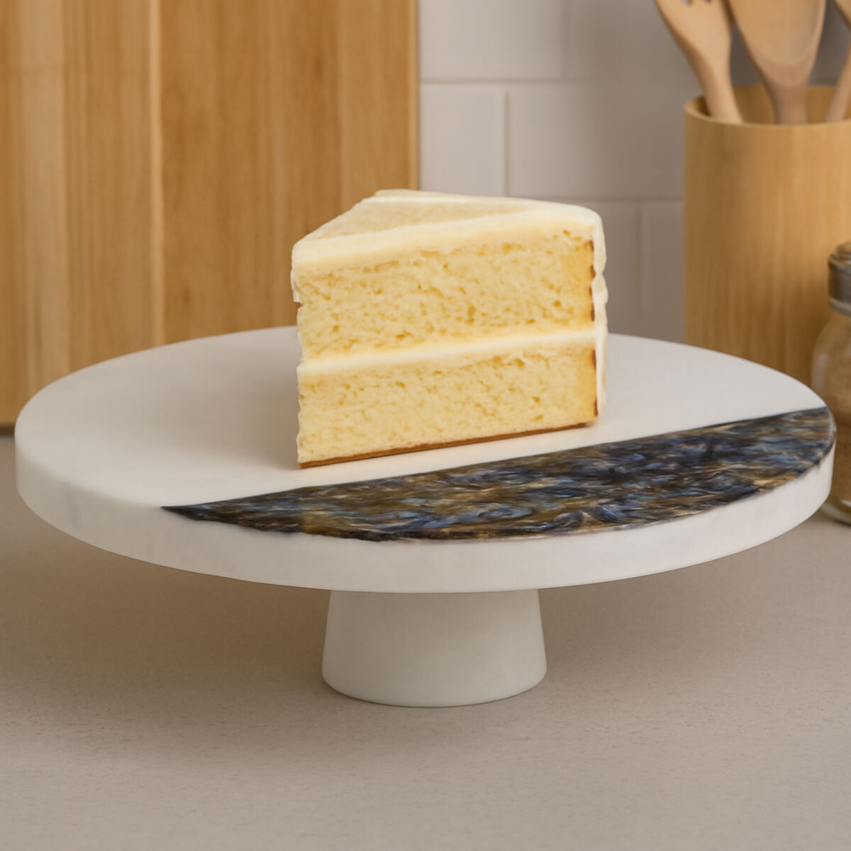 Imogen White Marble and Paua Shell Round Cake Stand