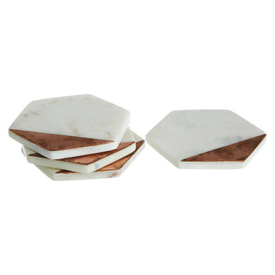 Set of 4 White Marble and Copper Inlay Coasters | Monzaro
