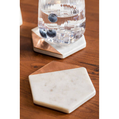 Set of 4 White Marble and Copper Inlay Coasters | Monzaro
