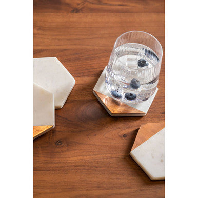 Set of 4 White Marble and Copper Inlay Coasters | Monzaro