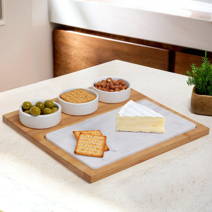 Monzaro 5 Piece White Marble And Ceramic Serving Board