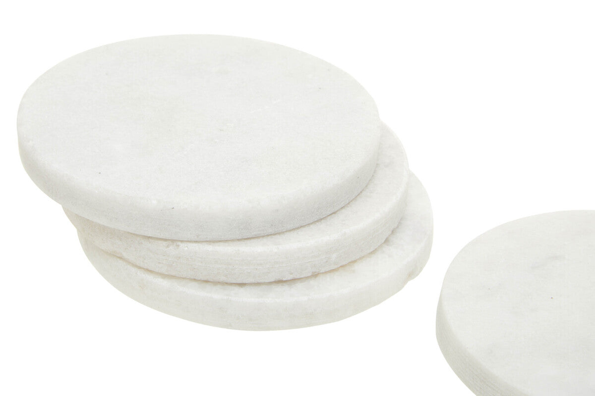 Set of 4 White Marble Round Coasters | Kindia