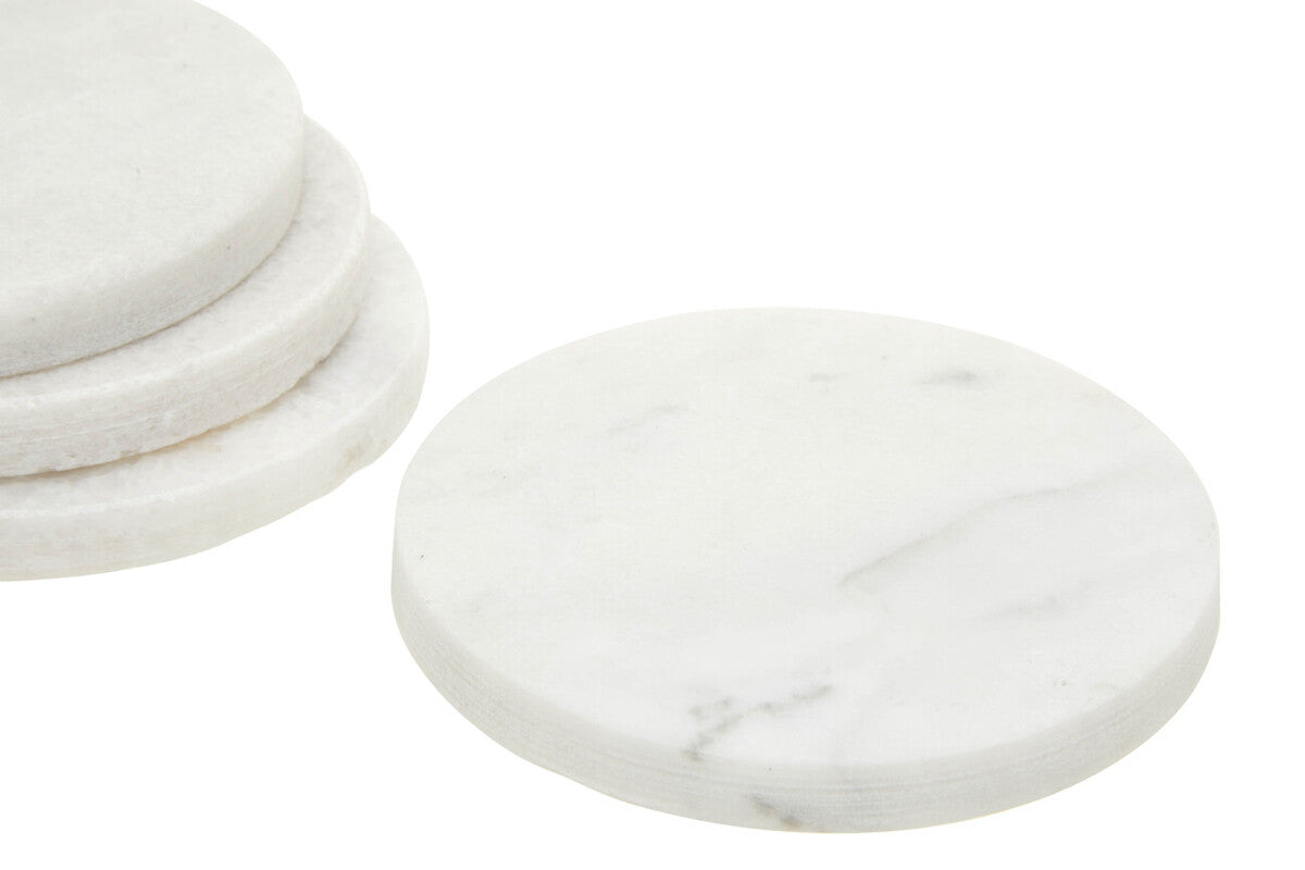 Set of 4 White Marble Round Coasters | Kindia