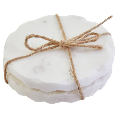 Set of Four White Marble Rustic Edge Coasters | Kindia