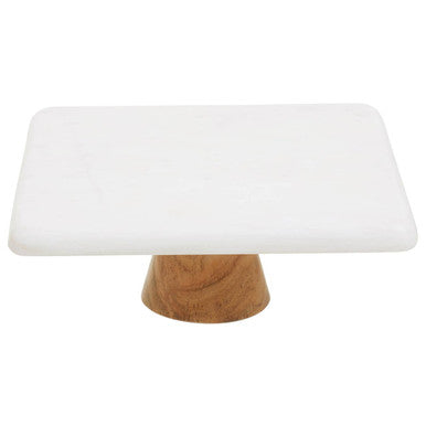 Monzaro White Marble and Acacia Wood Cake Stand