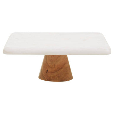 Monzaro White Marble and Acacia Wood Cake Stand