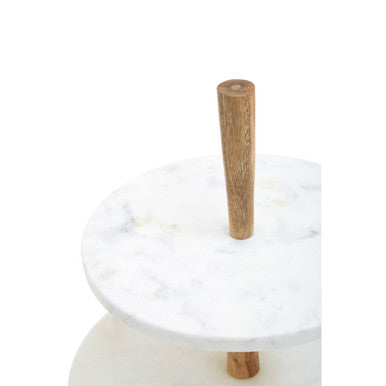 Monzaro Two-Tier Marble and Acacia Wood Cake & Cheese Stand