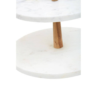 Monzaro Two-Tier Marble and Acacia Wood Cake & Cheese Stand