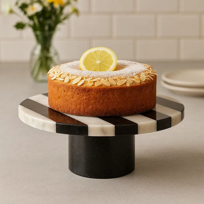 Soma Small Black and White Striped Marble Cake Stand