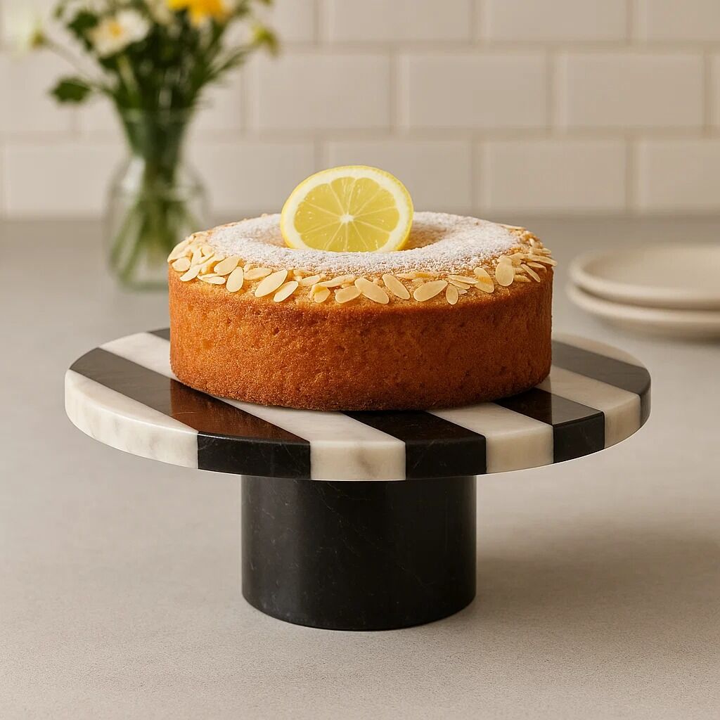 Soma Small Black and White Striped Marble Cake Stand