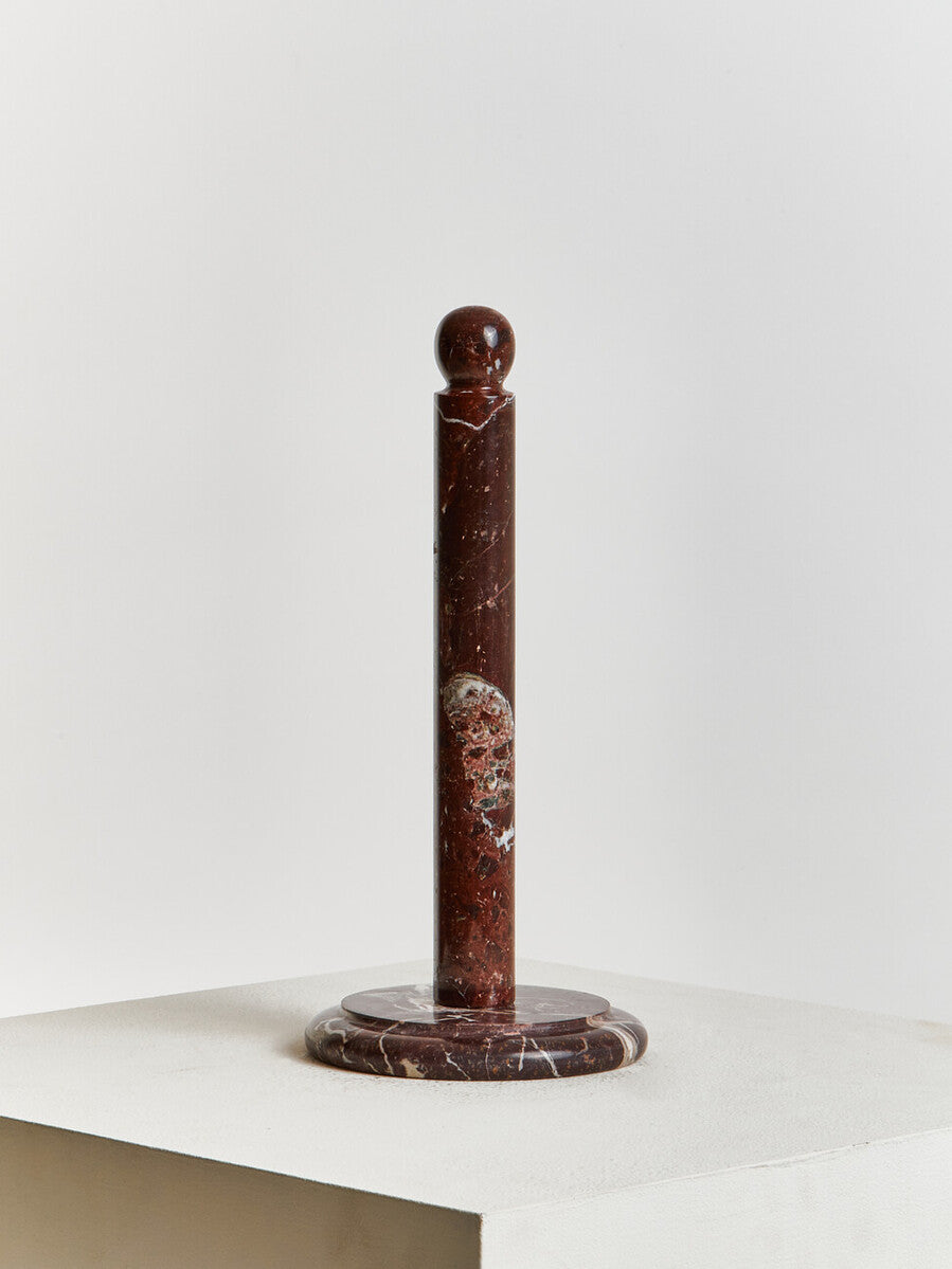 Salmo Red & White Marble Kitchen Roll Holder on a wite background