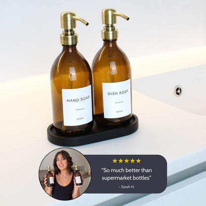 Namie Amber Glass Soap Dispenser Double Set with Black Concrete Tray