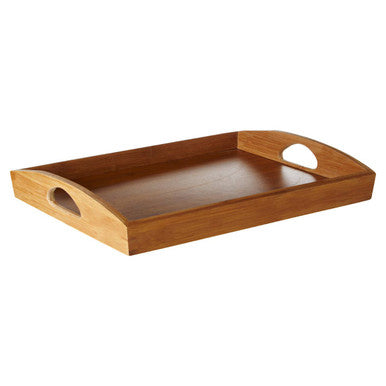 Close-up detail of the cut-out handle on the bamboo tray