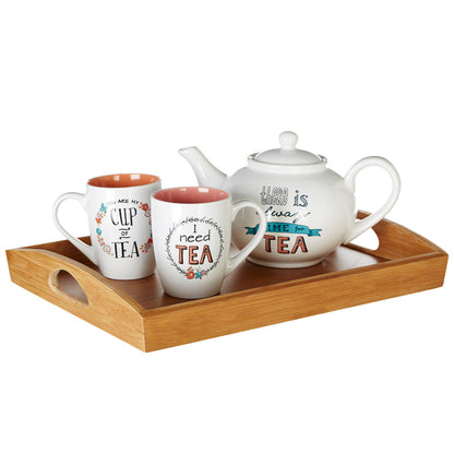 Bamboo serving tray styled with breakfast items