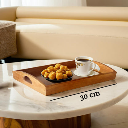 Side view of the bamboo rectangular tray showing the raised rim