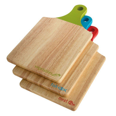 Dahra Set of 3 Colour-Coded Rubberwood Chopping Boards