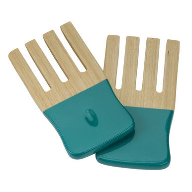 Kyoto Blue Bamboo Salad Hand Servers | Natural & Blue Set of 2