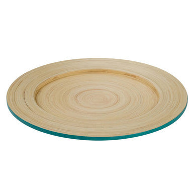 Turquoise bamboo charger plate shown from above
