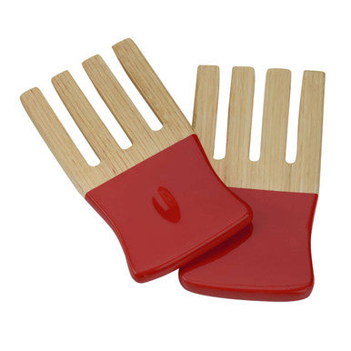 Kyoto Red Bamboo Salad Hand Servers | Natural & Red Set of 2