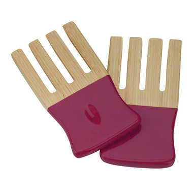 Kyoto Pink Bamboo Salad Hand Servers | Natural & Pink Set of 2