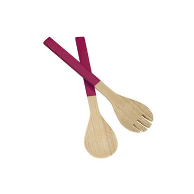 Kyoto Pink Bamboo Salad Servers | Natural & Pink Set of 2