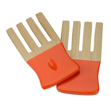 Kyoto Orange Bamboo Salad Hand Servers | Natural & Orange Set of 2