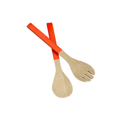 Kyoto Orange Bamboo Salad Servers | Natural & Orange Set of 2