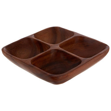 Acacia four section dish showing rounded compartments