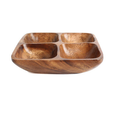 Four section serving dish styled for entertaining