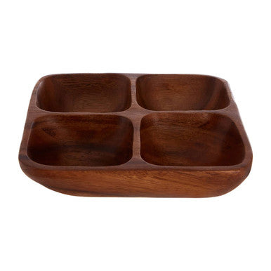 Four section acacia dish shown from above