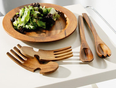 Kora Acacia Wood Large Salad Servers | Hand Carved Set of 2
