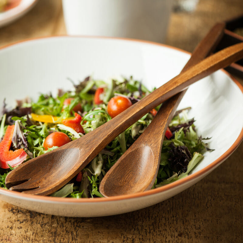 Kora Acacia Wood Large Salad Servers | Hand Carved Set of 2