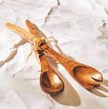 Kora Acacia Wood Large Salad Servers | Hand Carved Set of 2