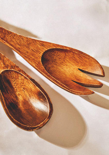 Kora Acacia Wood Large Salad Servers | Hand Carved Set of 2
